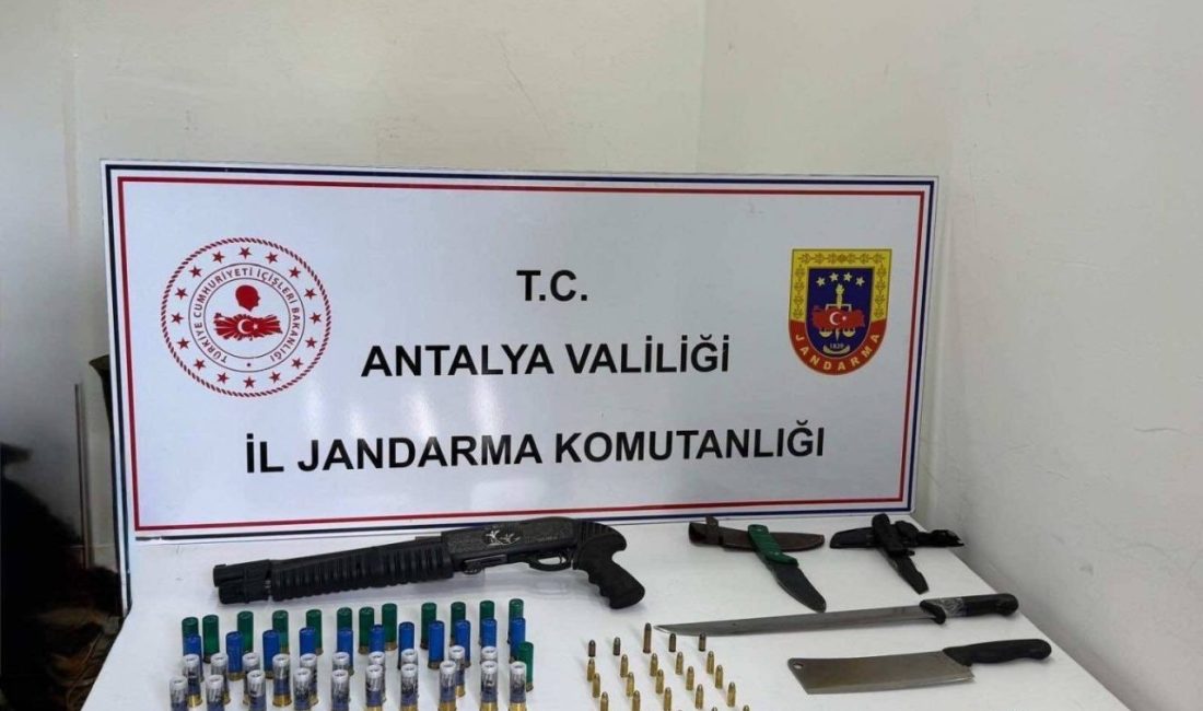 Kepez ilçesinde jandarmanın düzenlendiği operasyonda ruhsatsız av tüfeği, fişekler ve