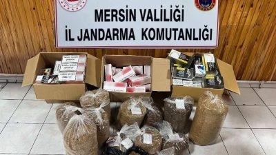 Mersin’de jandarma ekiplerinin düzenlediği operasyonda 2 şüpheli yakalanırken, binlerce makaron