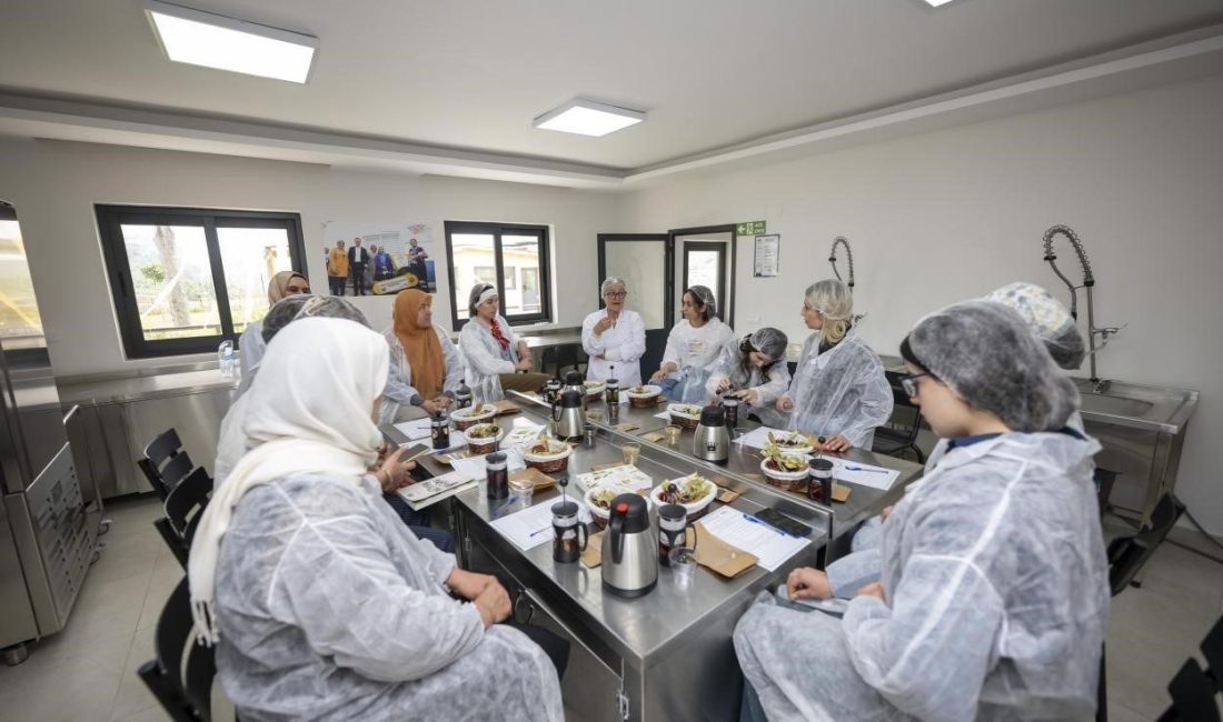 Mersin Büyükşehir Belediyesinin ’Hamzabeyli Köyümüz Atölyesi’nde düzenlediği eğitimde üretici kadınlar,